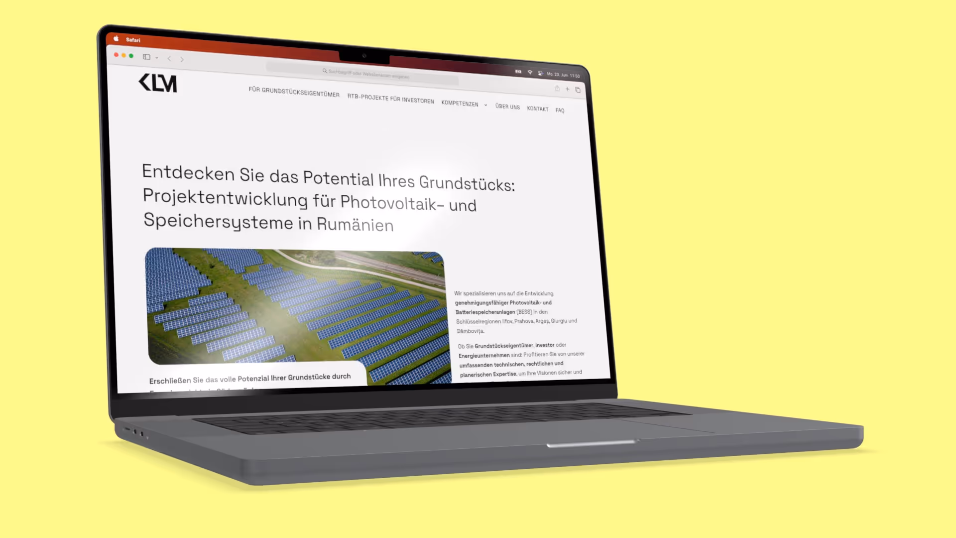 Die Startseite des Unternehmens auf einem Macbook