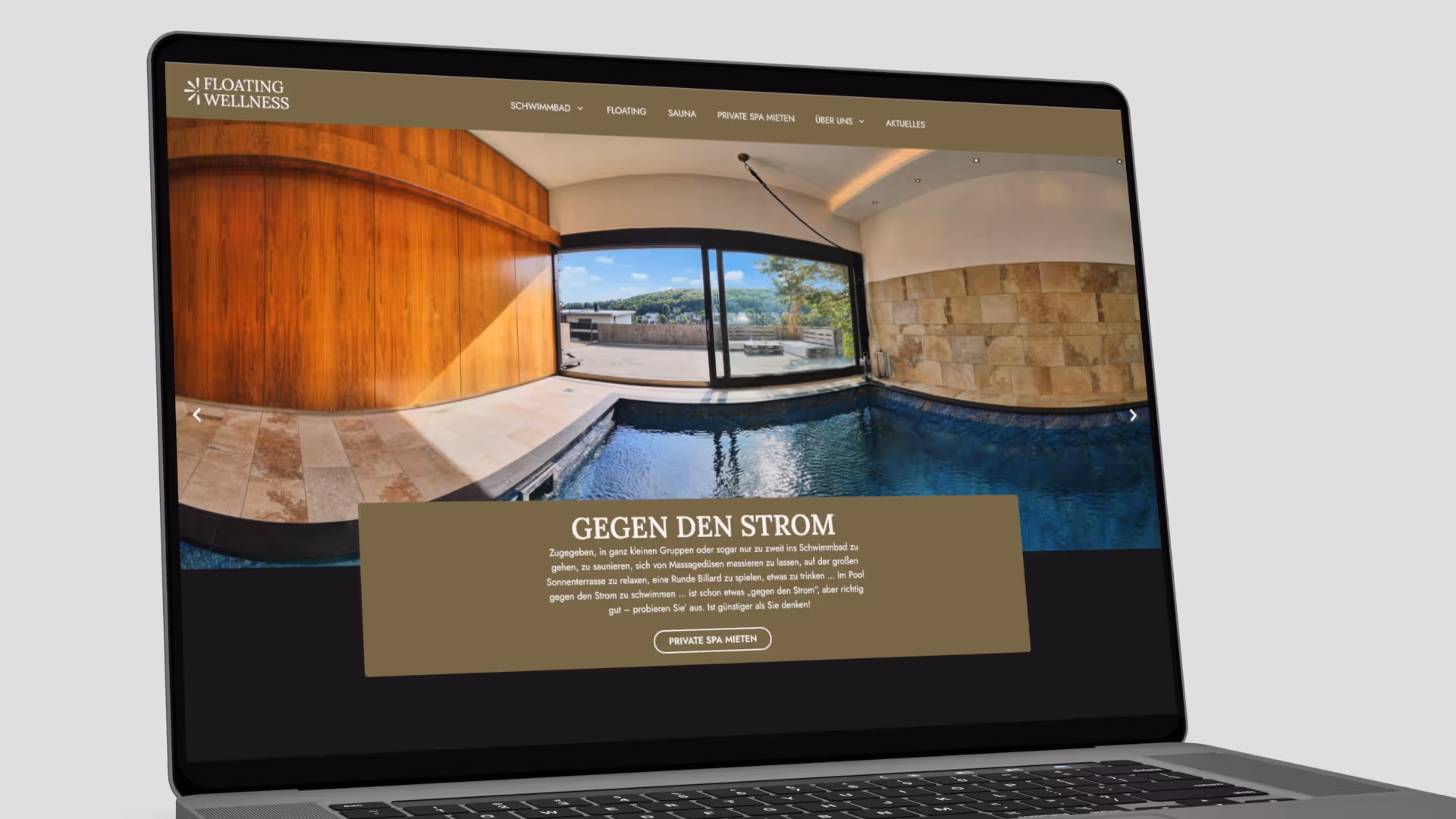 Macbook mit dem Hero-Bereich von Floating Wellness