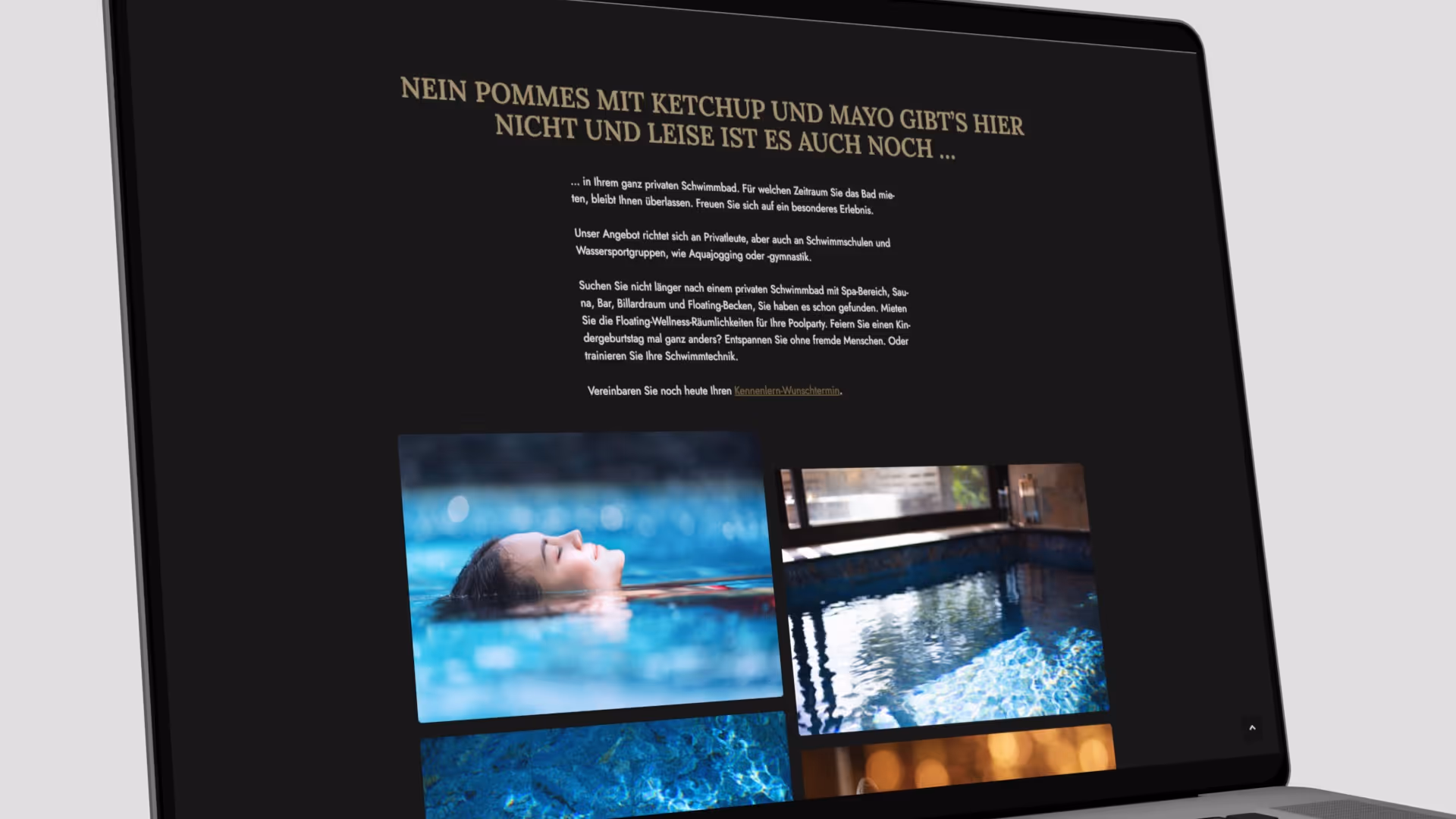 Inhalte der Startseite von Floating Wellness auf einem MacBook