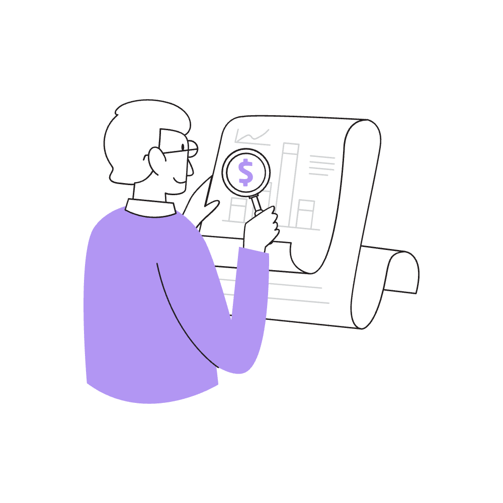 An illustration of a man analysing finance data