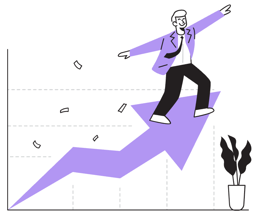 Man riding a chart arrow