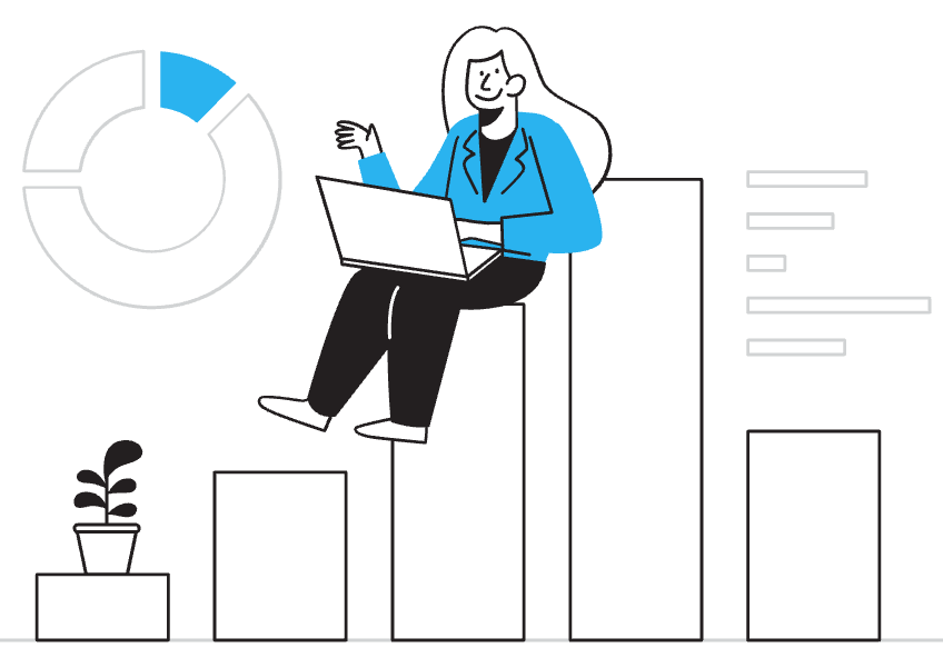 An illustration of a woman running data analysis