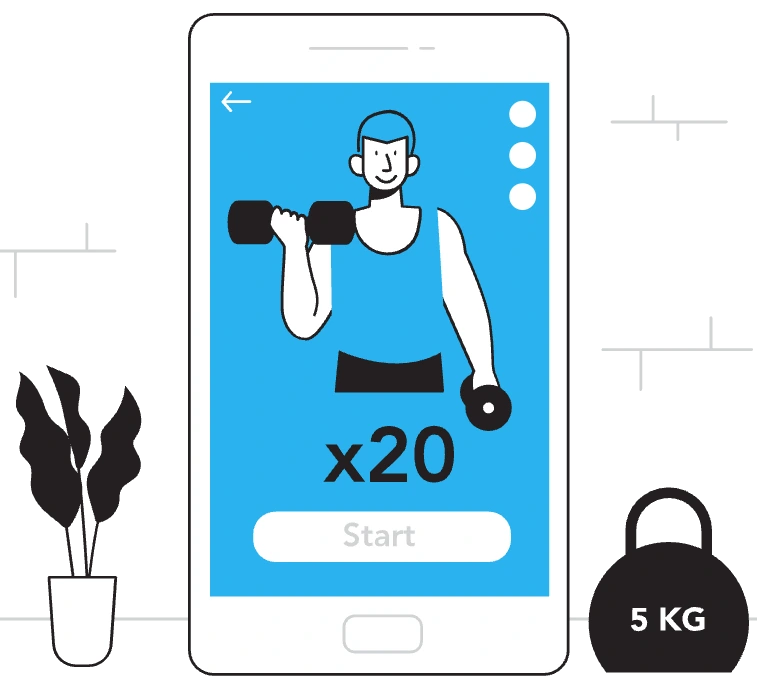 An illustration of a phone showing a fitness app.