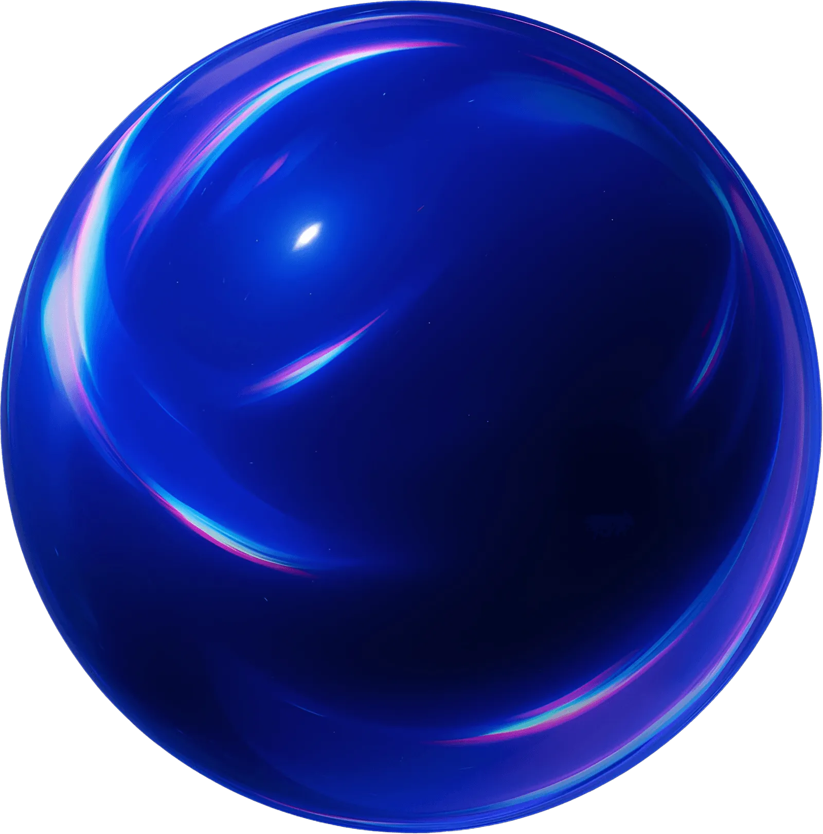 Purplecore Tech digital innovation sphere — glossy 3D blue orb symbolizing cutting-edge web design, technology solutions, and creative branding.
