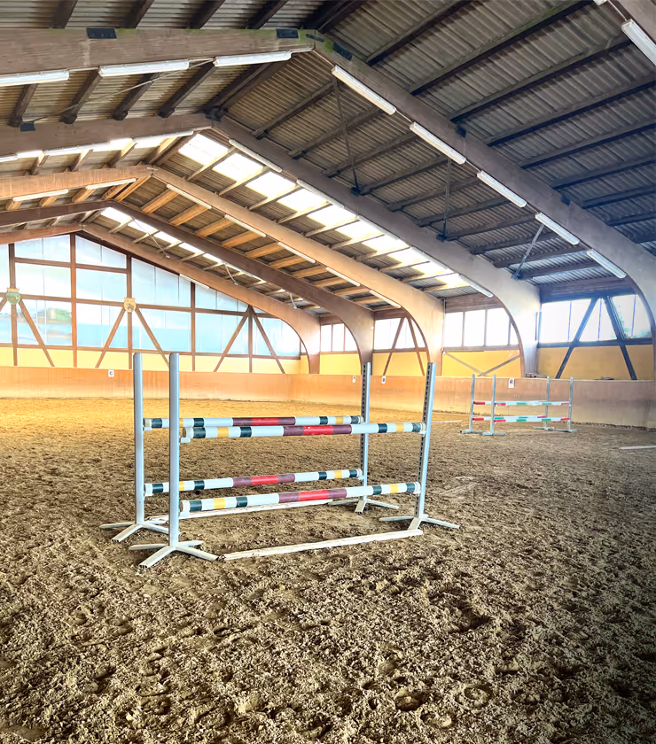 Sonnige, große Reithalle im Hofgut Süßer Grund