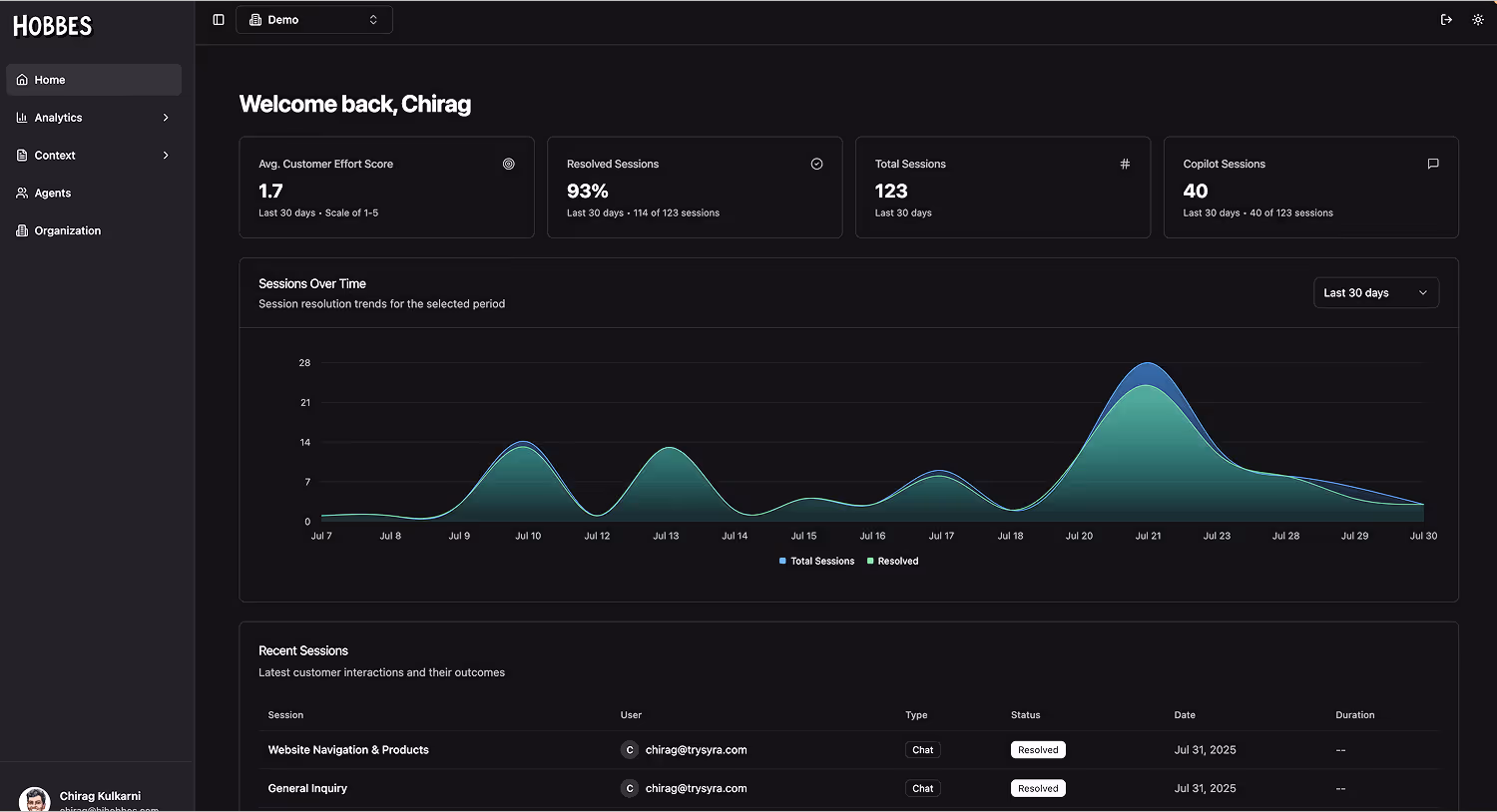 Hobbes app's interface