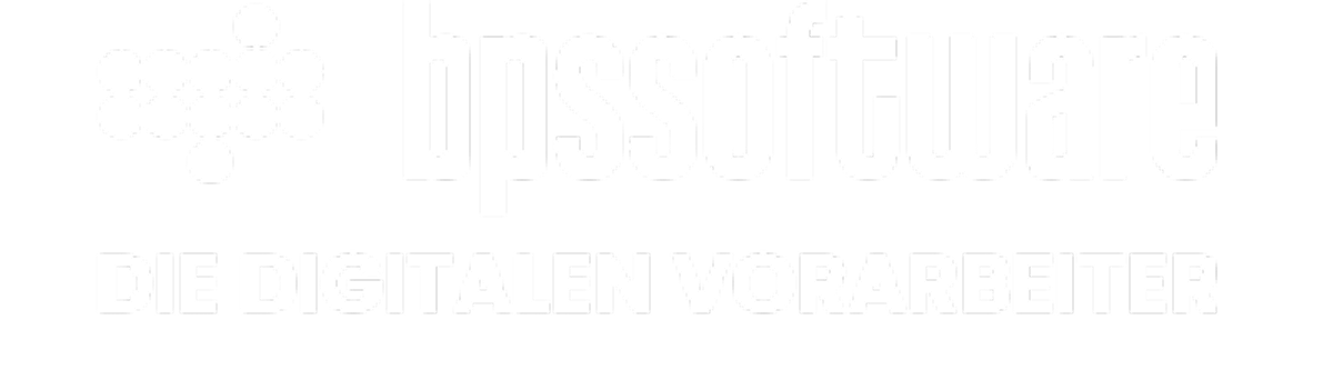 bpssoftware logo with tagline Die Digitalen Vorarbeiter in white on black background.