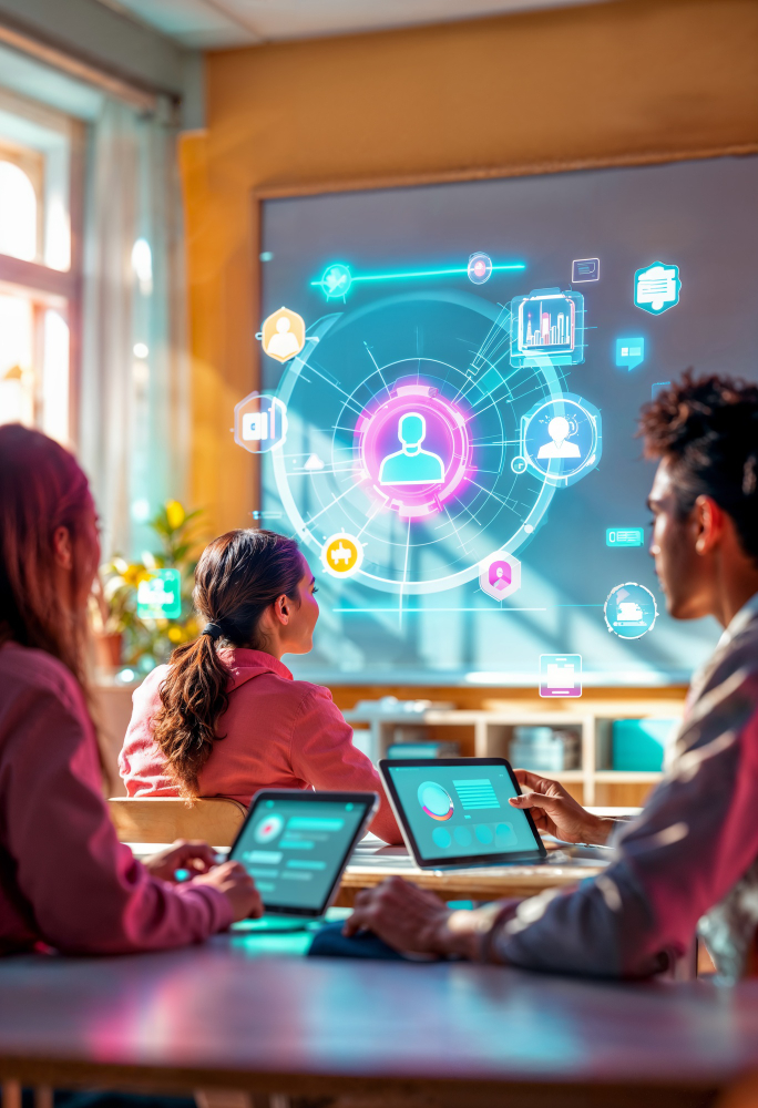 A digital shopping cart floating over a constellation of social media, email, and search engine icons, symbolizing an integrated digital marketing strategy for e-commerce.