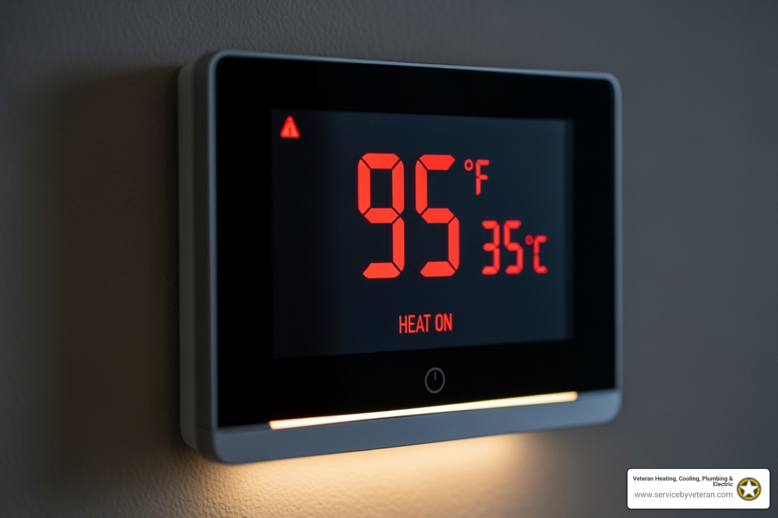 Imagen de un termostato mostrando una temperatura peligrosamente alta o baja - reparación de HVAC 24 horas