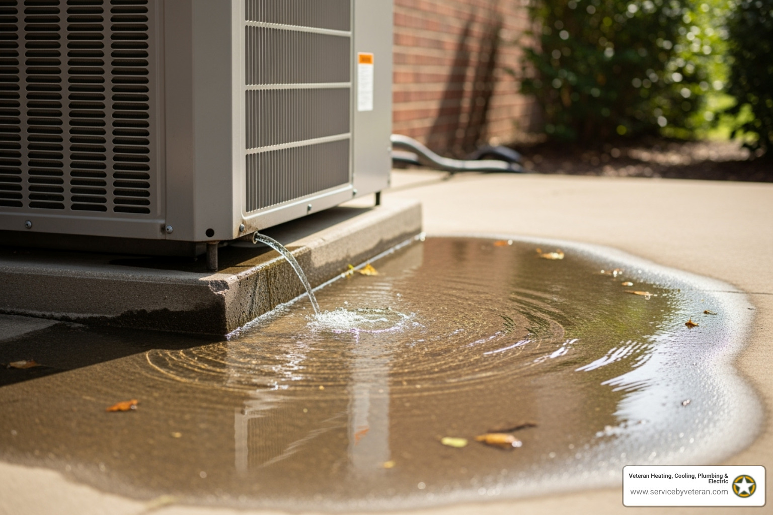 Unidad de aire acondicionado con un charco de agua formándose debajo - reparación de aire acondicionado cerca de mí