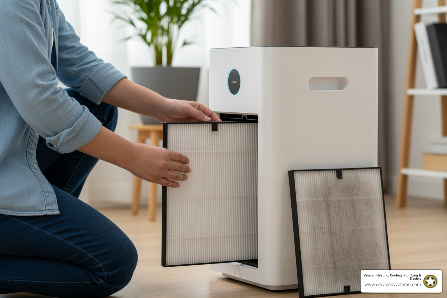 image of a person easily replacing an air purifier filter - air purification installation