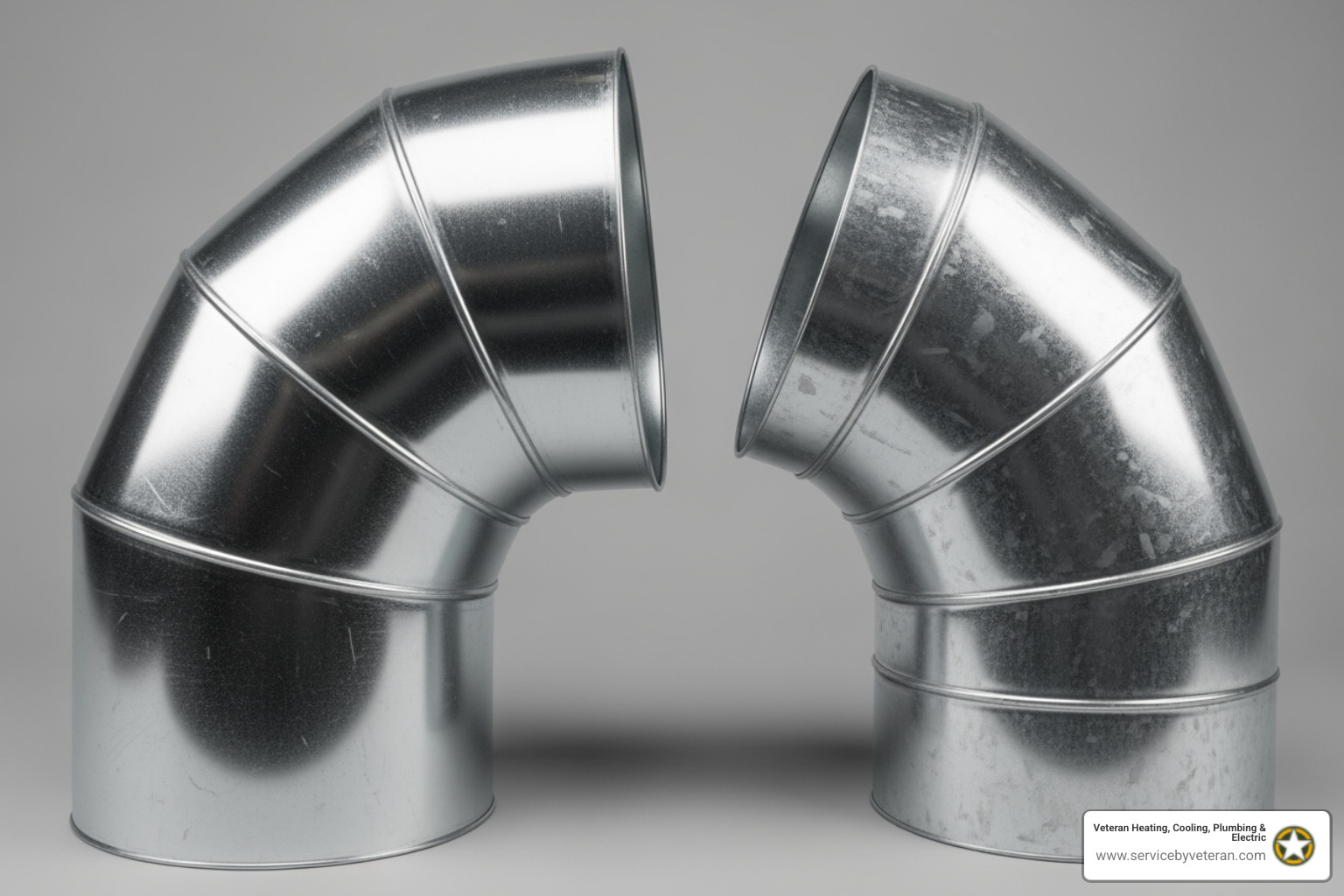 comparing a smooth, radius duct elbow to a sharp, restrictive 90-degree bend - ductwork design