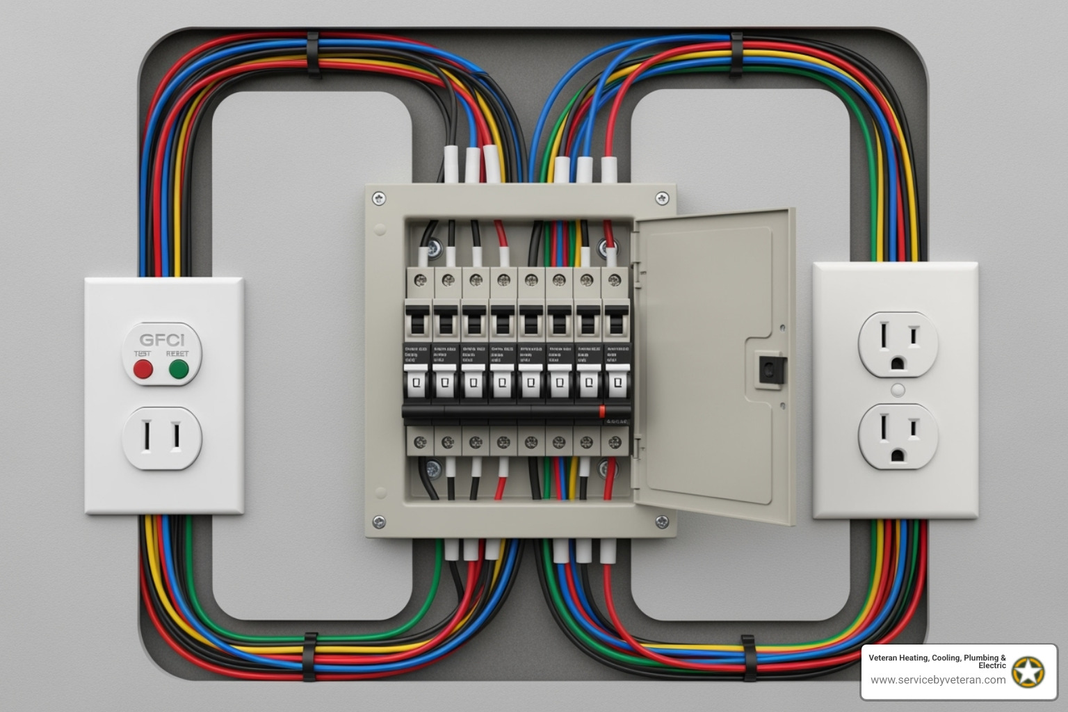 diferentes componentes eléctricos como cables, interruptores automáticos y enchufes - servicio de instalación eléctrica