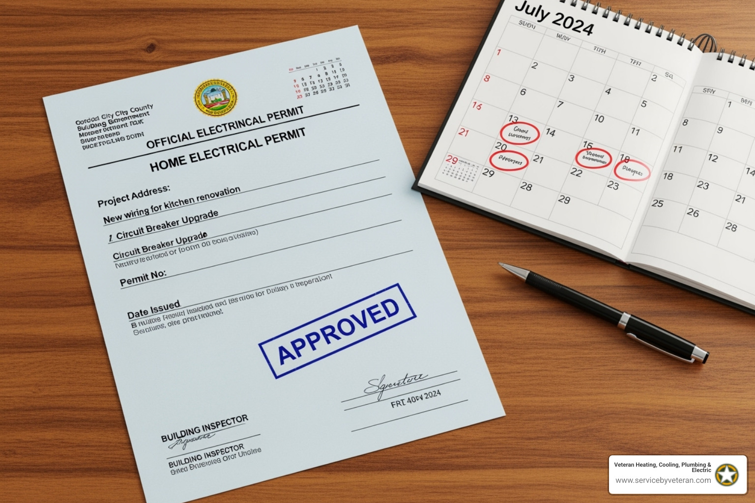 image of a permit document and a calendar to represent planning - electrical panel installation