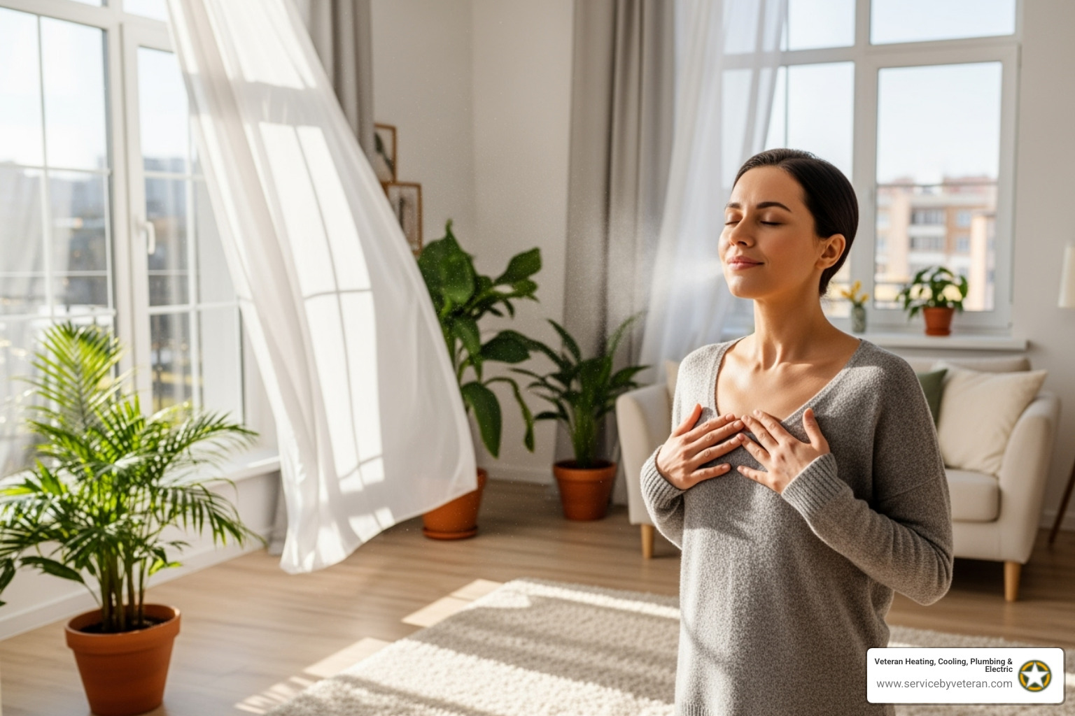 persona respirando fácilmente en una habitación limpia - control de humedad