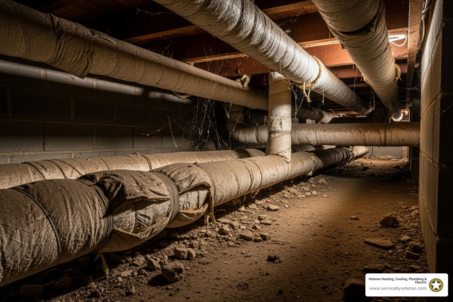 Pipe insulation in a residential crawl space - plumbing repair lakewood
