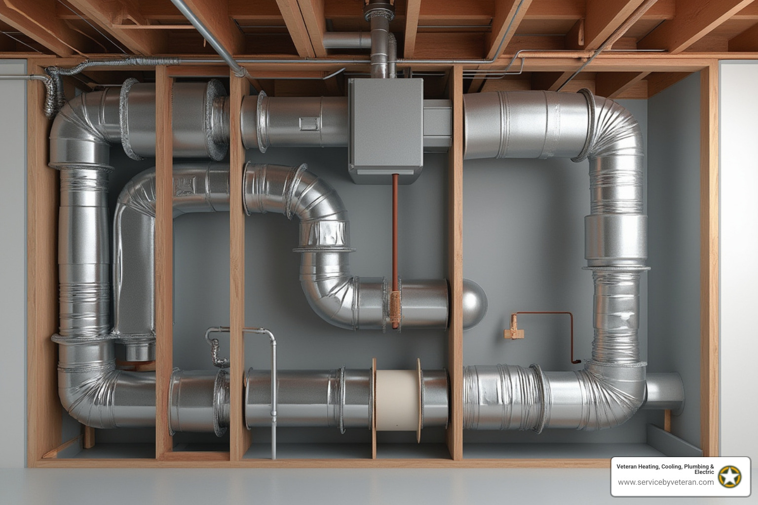 labeled duct system: plenum, trunk lines, branches, transitions, registers - ductwork installation service