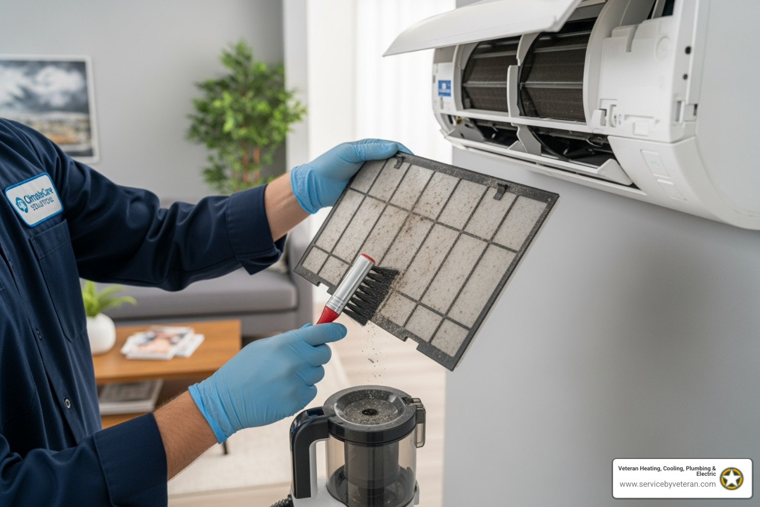 technician cleaning mini-split filter - mini split installation littleton