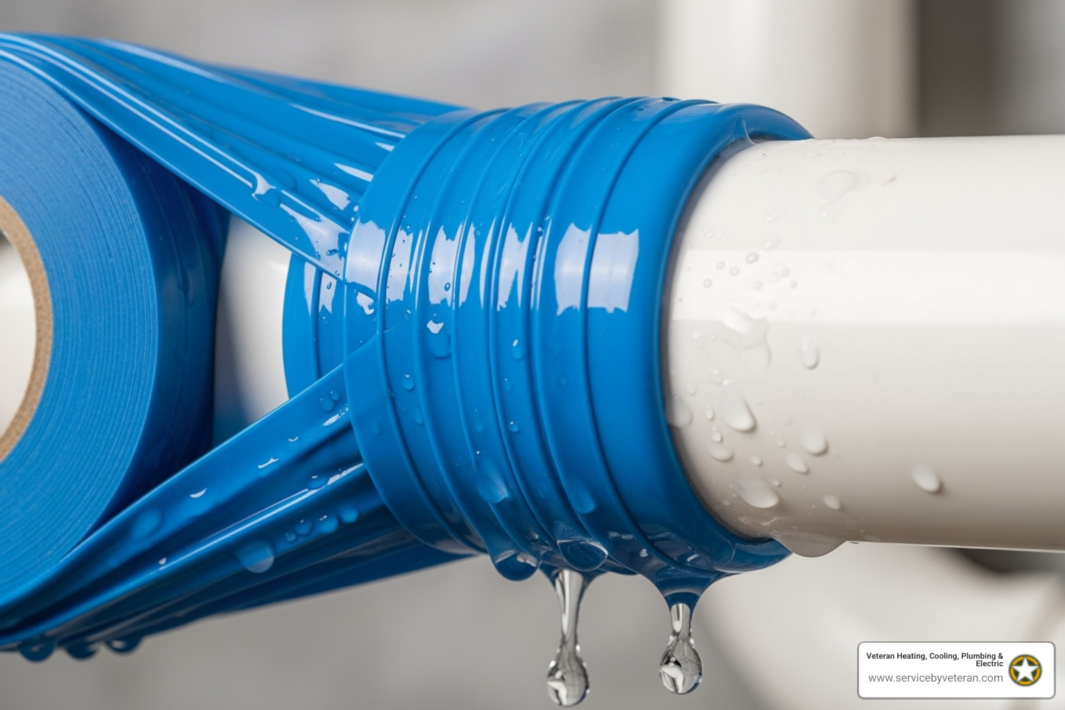 of silicone tape being wrapped tightly around a leaking PVC pipe joint - pipe repair of silicone tape being wrapped tightly around a leaking PVC pipe joint - pipe repair