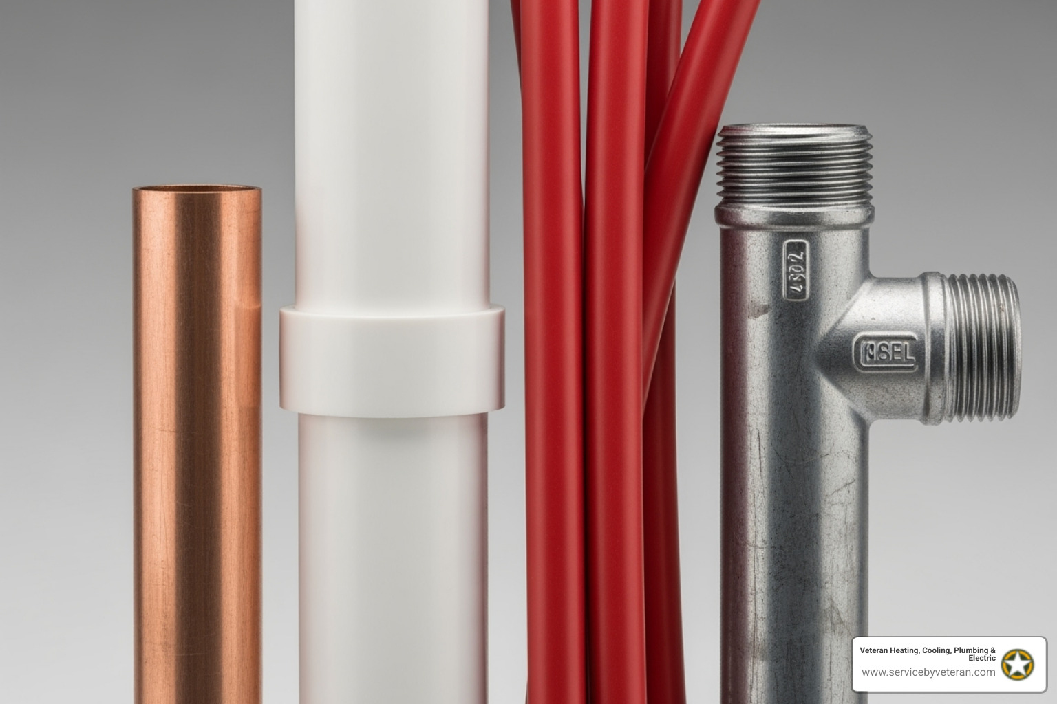 showing different types of pipes labeled (copper, PVC, PEX, galvanized) - pipe repair showing different types of pipes labeled (copper, PVC, PEX, galvanized) - pipe repair