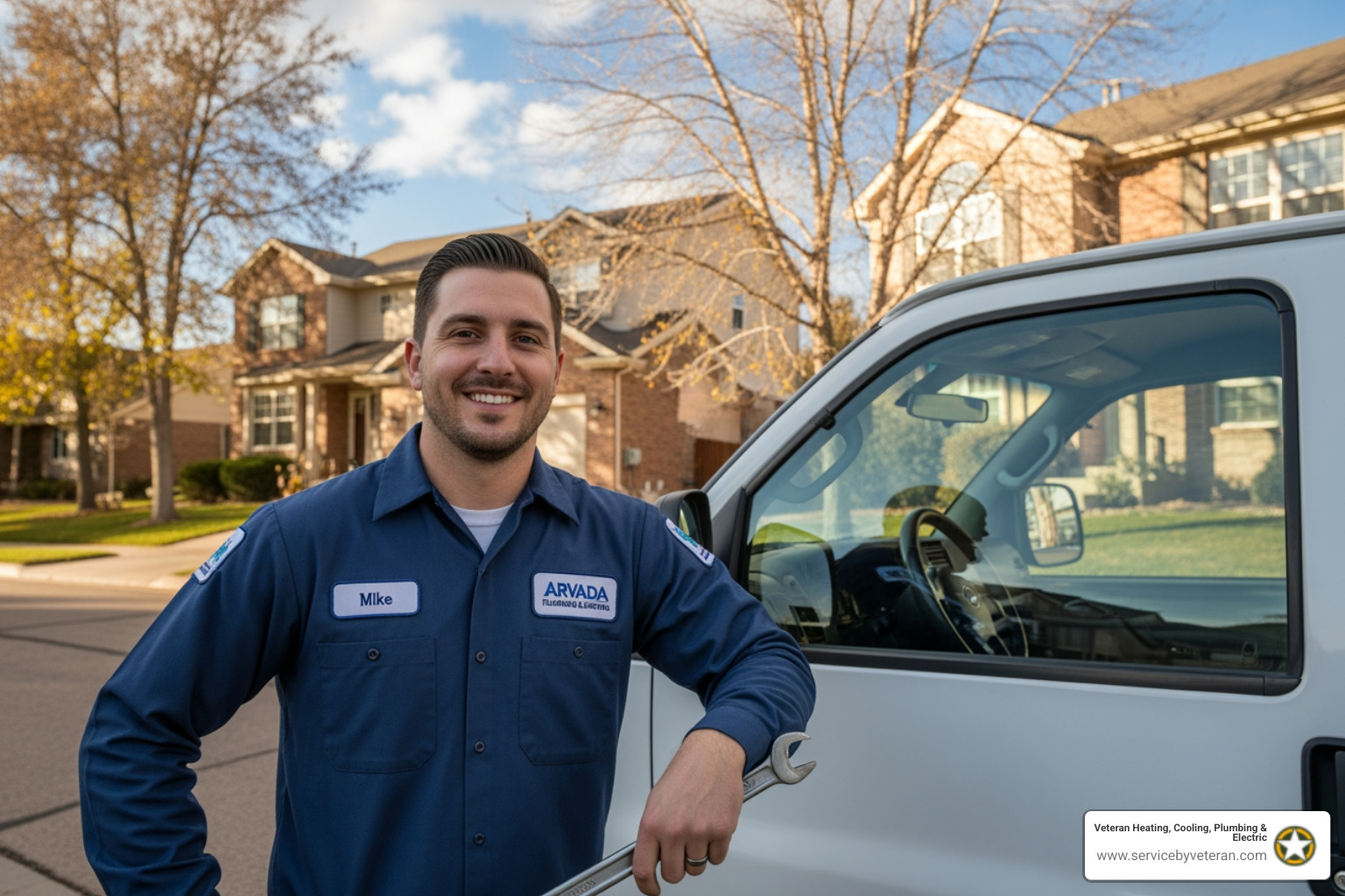 friendly plumber with a service van in a residential Arvada neighborhood - "My shower isn't draining. Who can I call for drain cleaning in Arvada?"