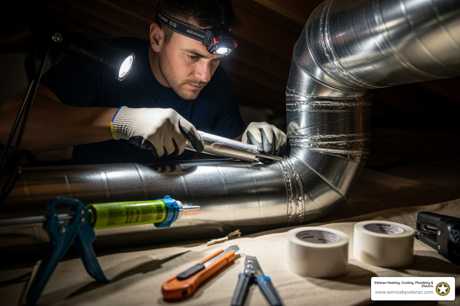 technician sealing a duct joint - duct repair columbine technician sealing a duct joint - duct repair columbine