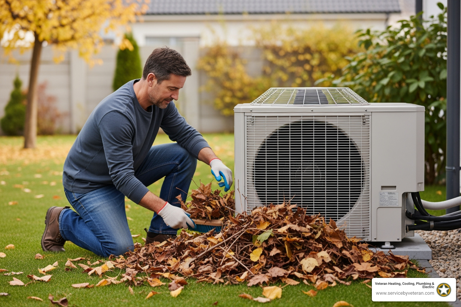 homeowner cleaning debris away from an outdoor heat pump unit - heat pump maintenance homeowner cleaning debris away from an outdoor heat pump unit - heat pump maintenance