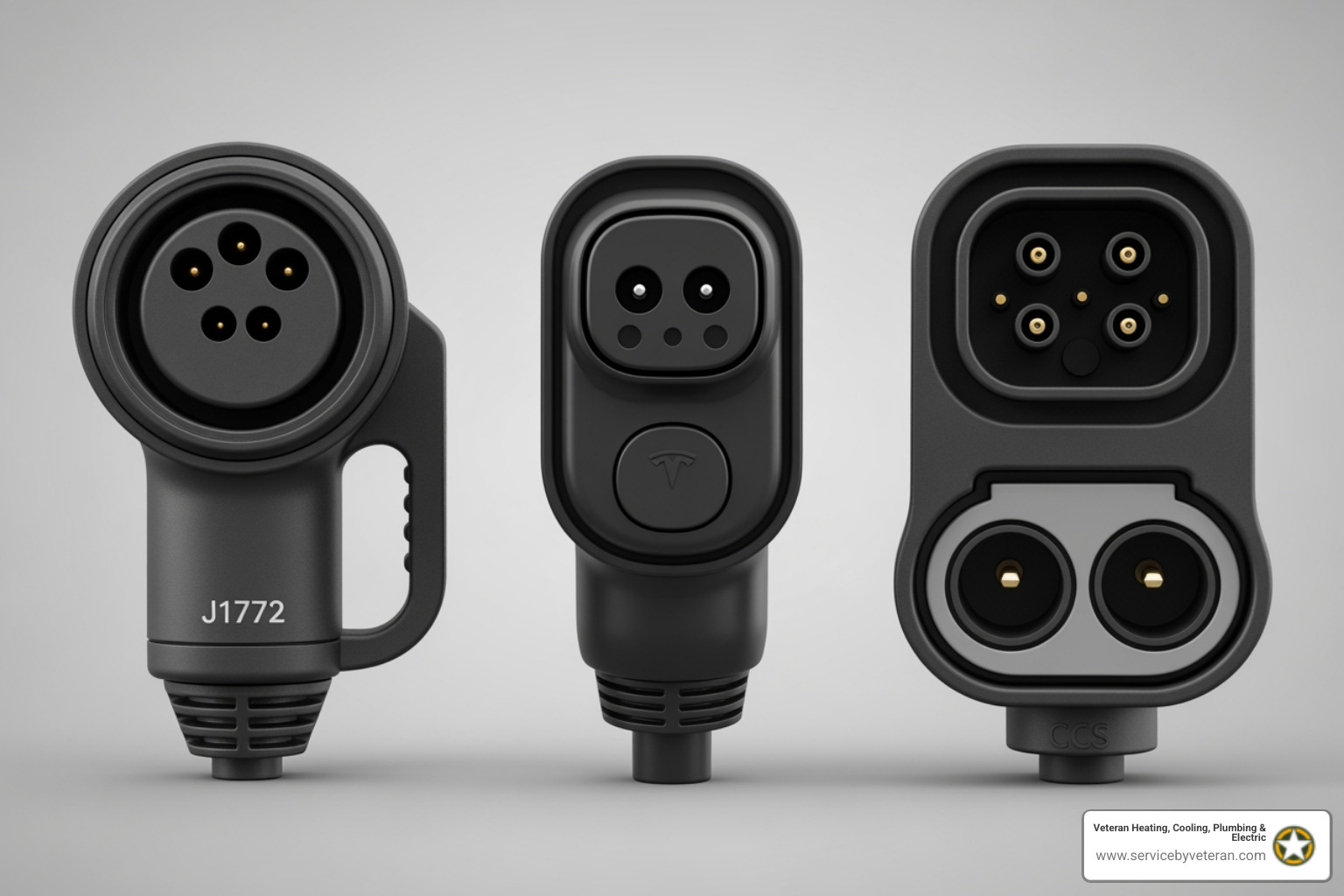 Image of three types of EV charger plugs - residential ev charger Image of three types of EV charger plugs - residential ev charger