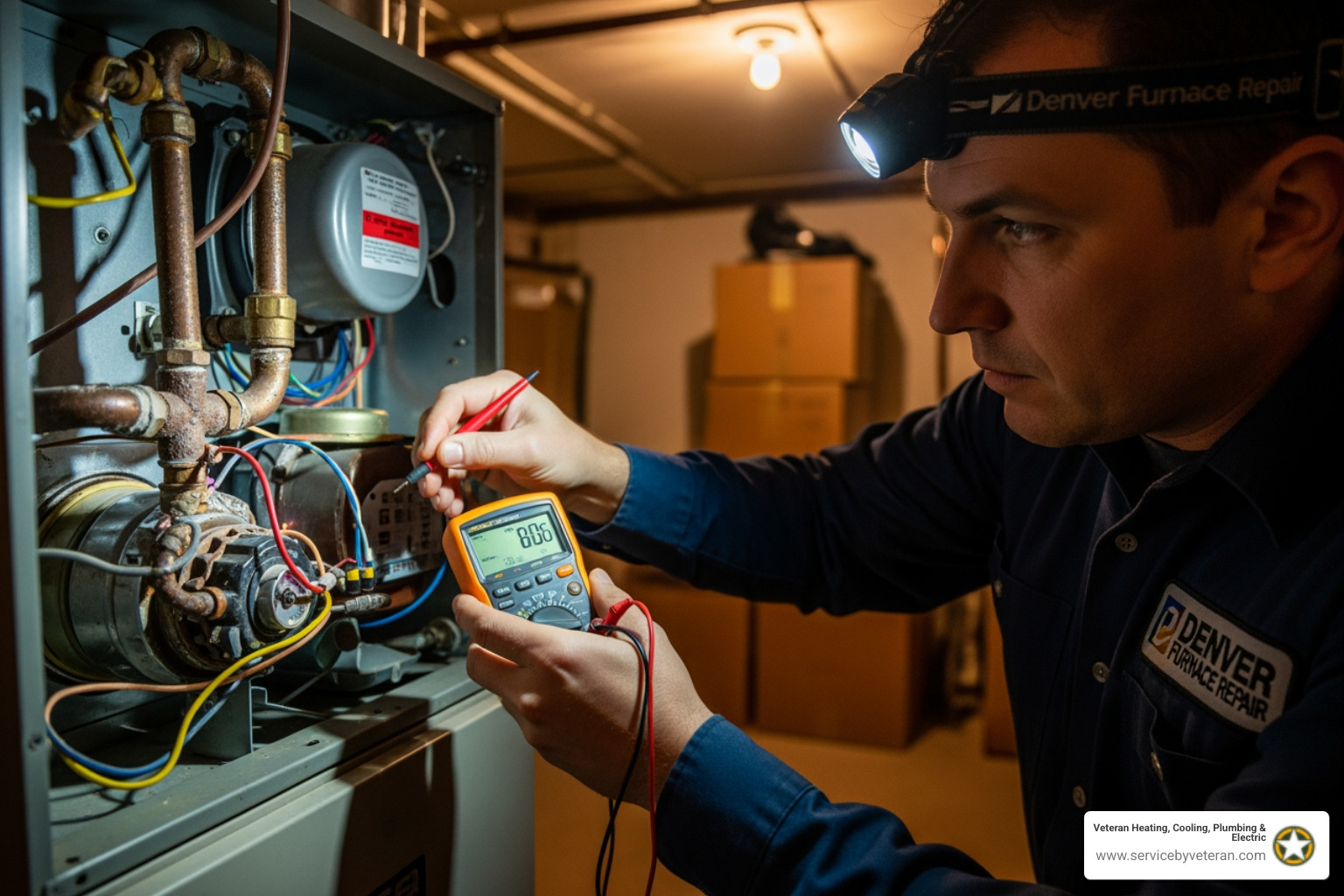 Infographic showing the top 5 warning signs requiring emergency furnace repair: 1) Complete loss of heat with furnace not responding, 2) Strong gas or burning odors indicating safety hazards, 3) Loud banging, screeching, or grinding noises from the unit, 4) Carbon monoxide detector alarm activation, 5) Furnace cycling on and off rapidly every few minutes - emergency furnace repair in denver, co