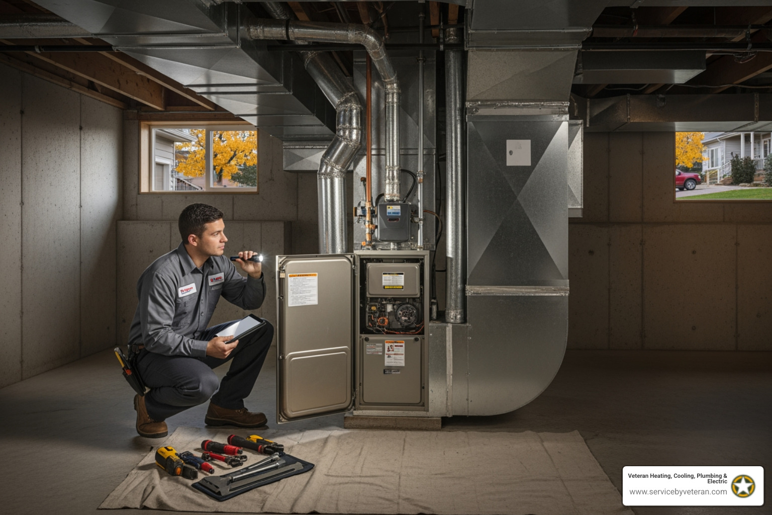 Infographic showing benefits of pre-winter furnace tune-up including improved safety through carbon monoxide testing and heat exchanger inspection, lower energy bills through combustion tuning and filter replacement, fewer breakdowns through early problem detection, and extended equipment life through preventive maintenance - "I need to schedule a furnace service before winter. Who are the best providers in Aurora, CO?"