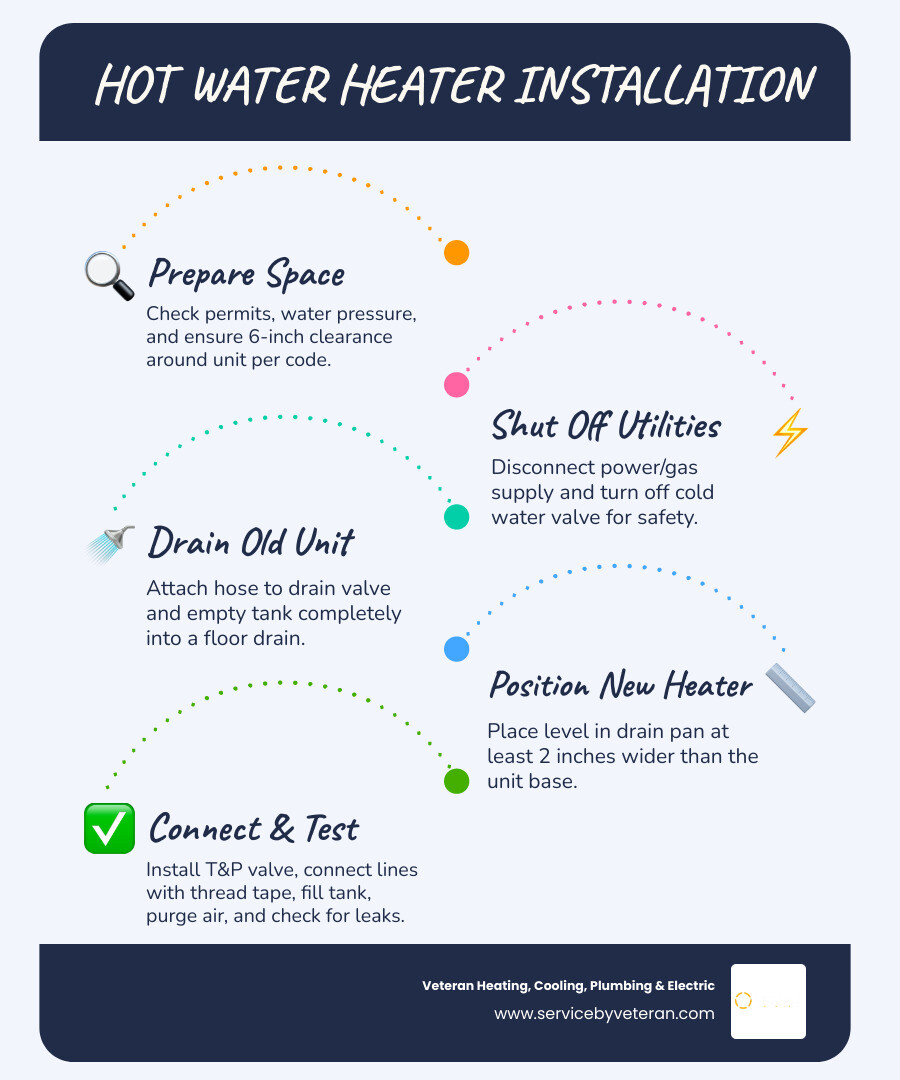 7-step hot water installation process infographic for Denver Metro homeowners -   installation hot water infographic