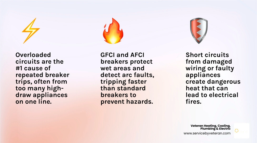 infographic showing circuit breaker tripping causes: overload, short circuit, ground fault, faulty breaker infographic infographic showing circuit breaker tripping causes: overload, short circuit, ground fault, faulty breaker infographic