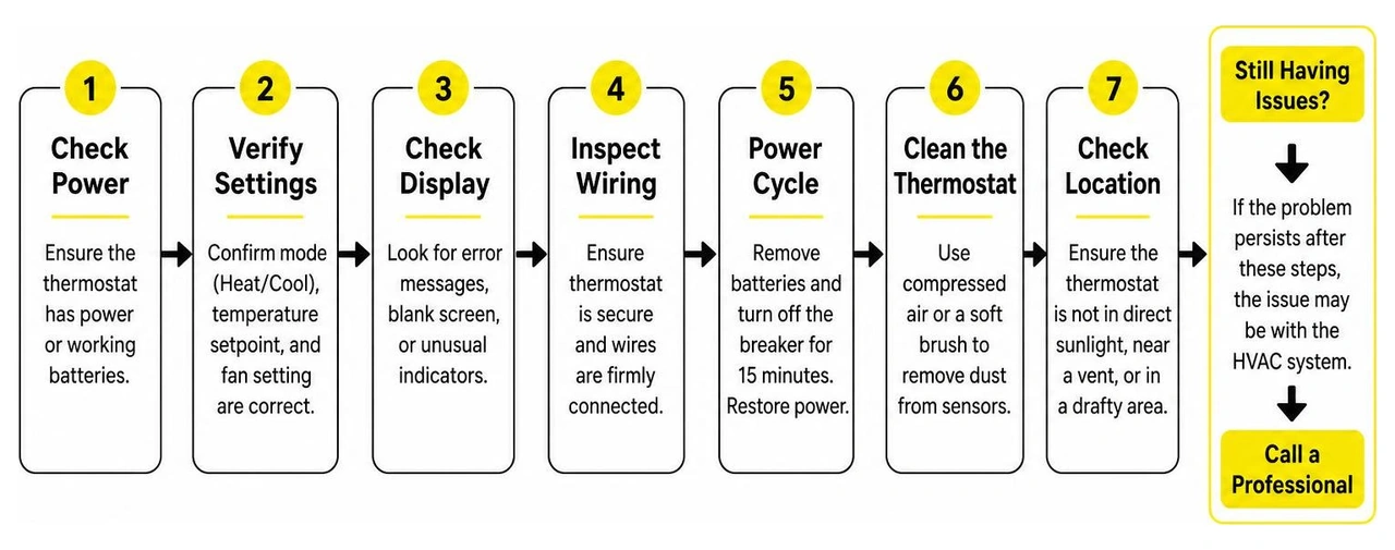 step-by-step flowchart of the thermostat power and settings audit process step-by-step flowchart of the thermostat power and settings audit process