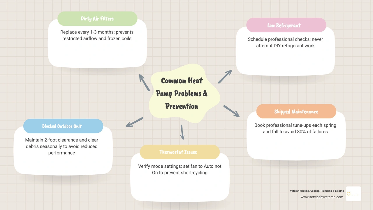 infographic showing 5 common heat pump problems and how to prevent each one infographic infographic showing 5 common heat pump problems and how to prevent each one infographic