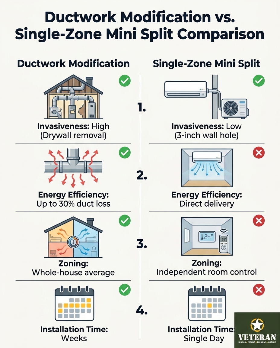 Ductwork Modification vs. Single-Zone Mini Split Comparison