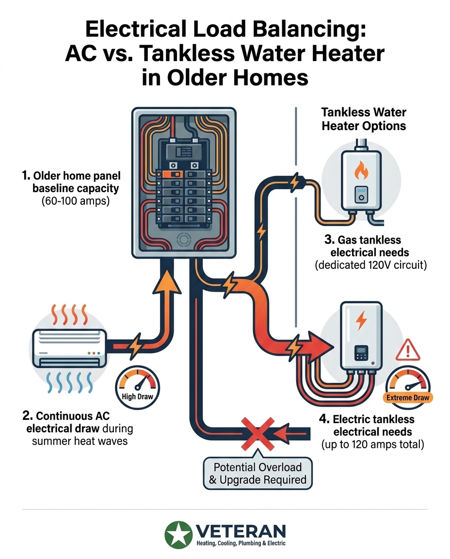 Electrical Load Balancing: AC vs. Tankless Water Heater in Older Homes