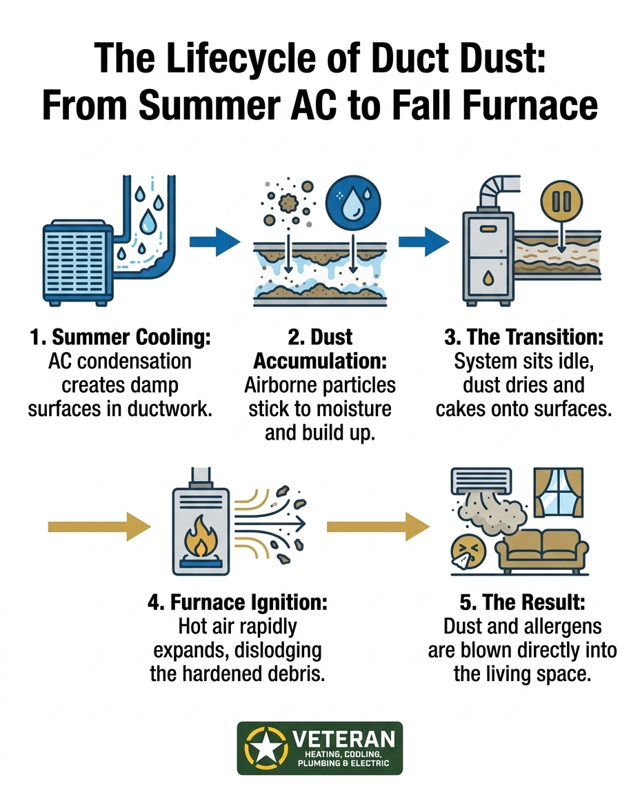 The Lifecycle of Duct Dust: From Summer AC to Fall Furnace