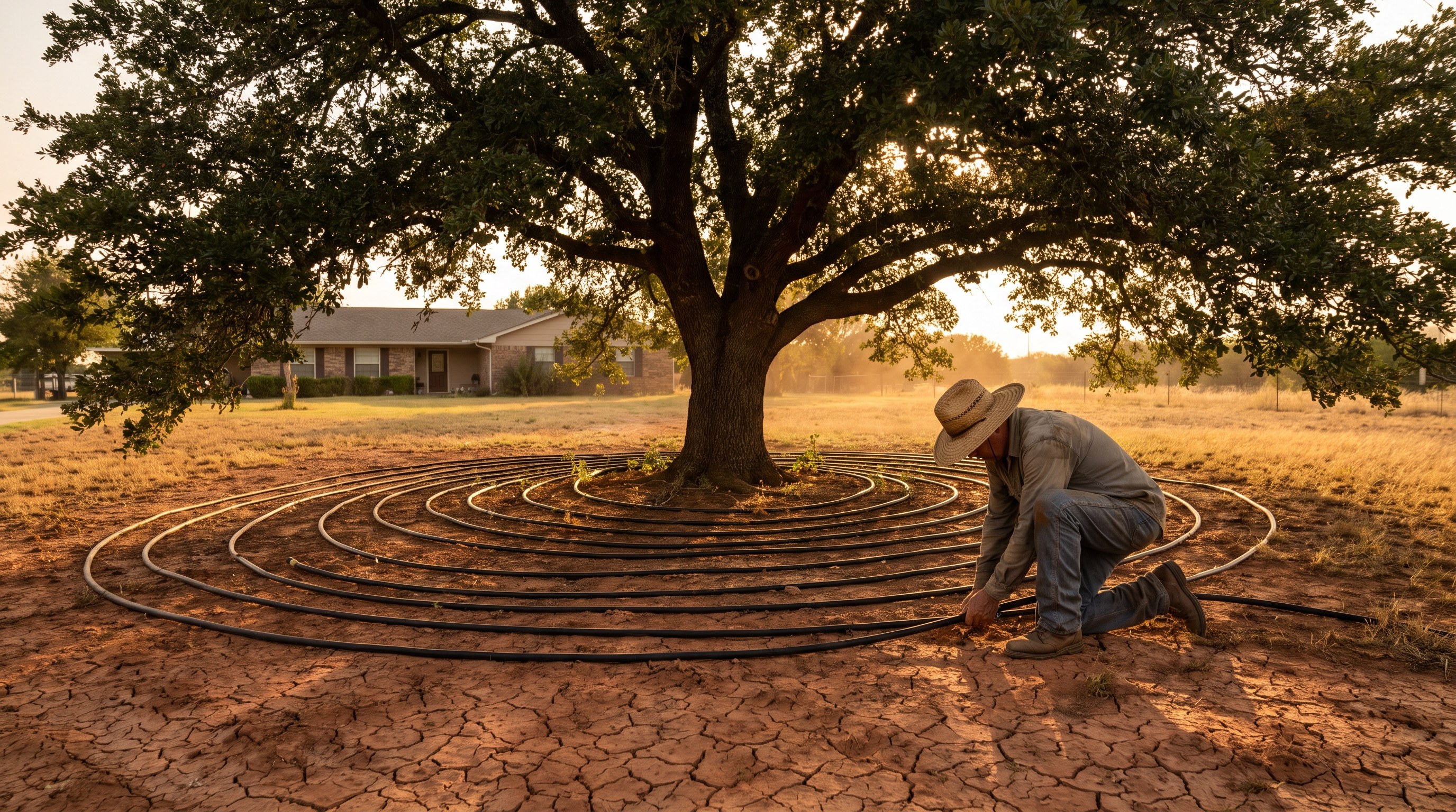 Watering trees in Austin Texas during summer