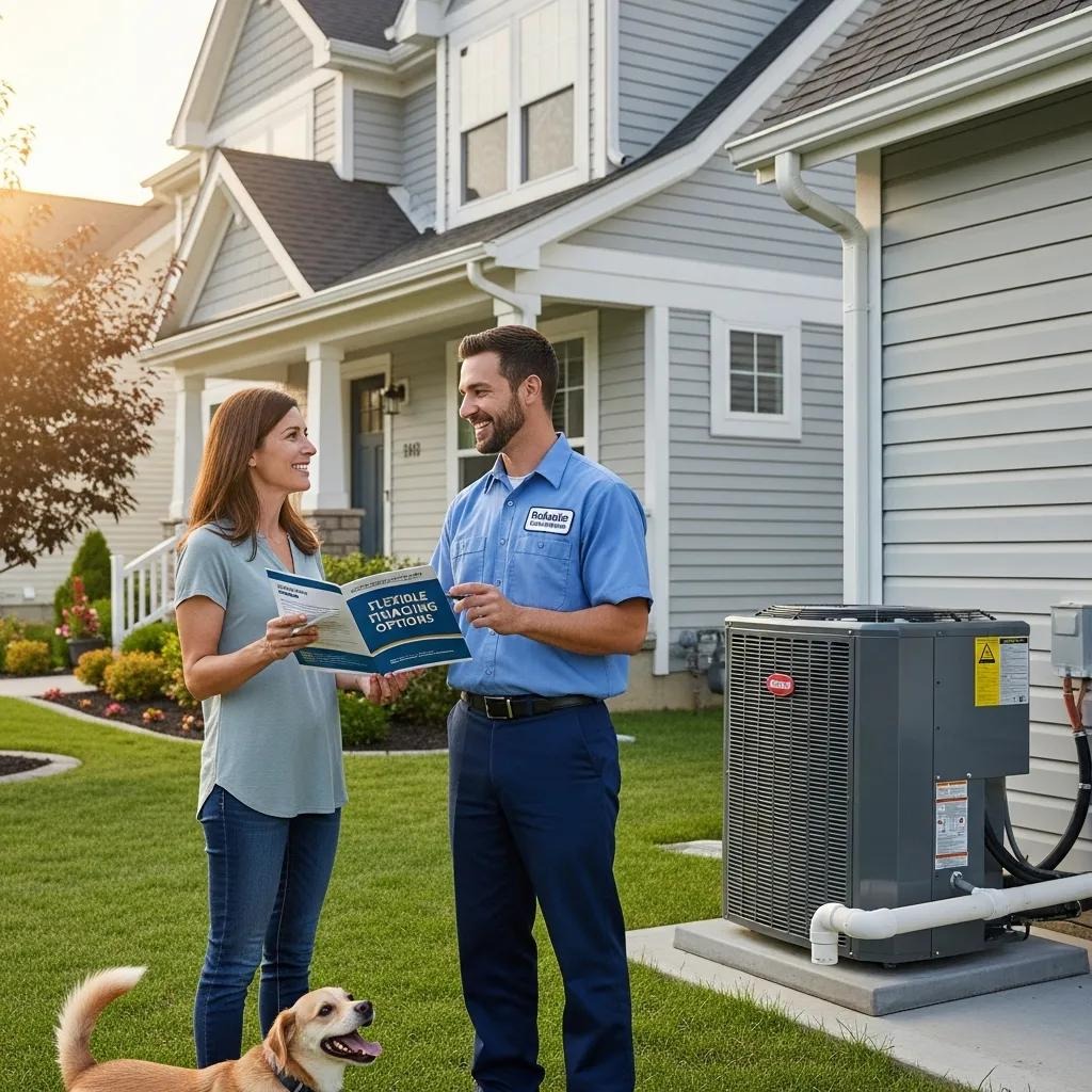 Local HVAC technician discussing financing options with a homeowner