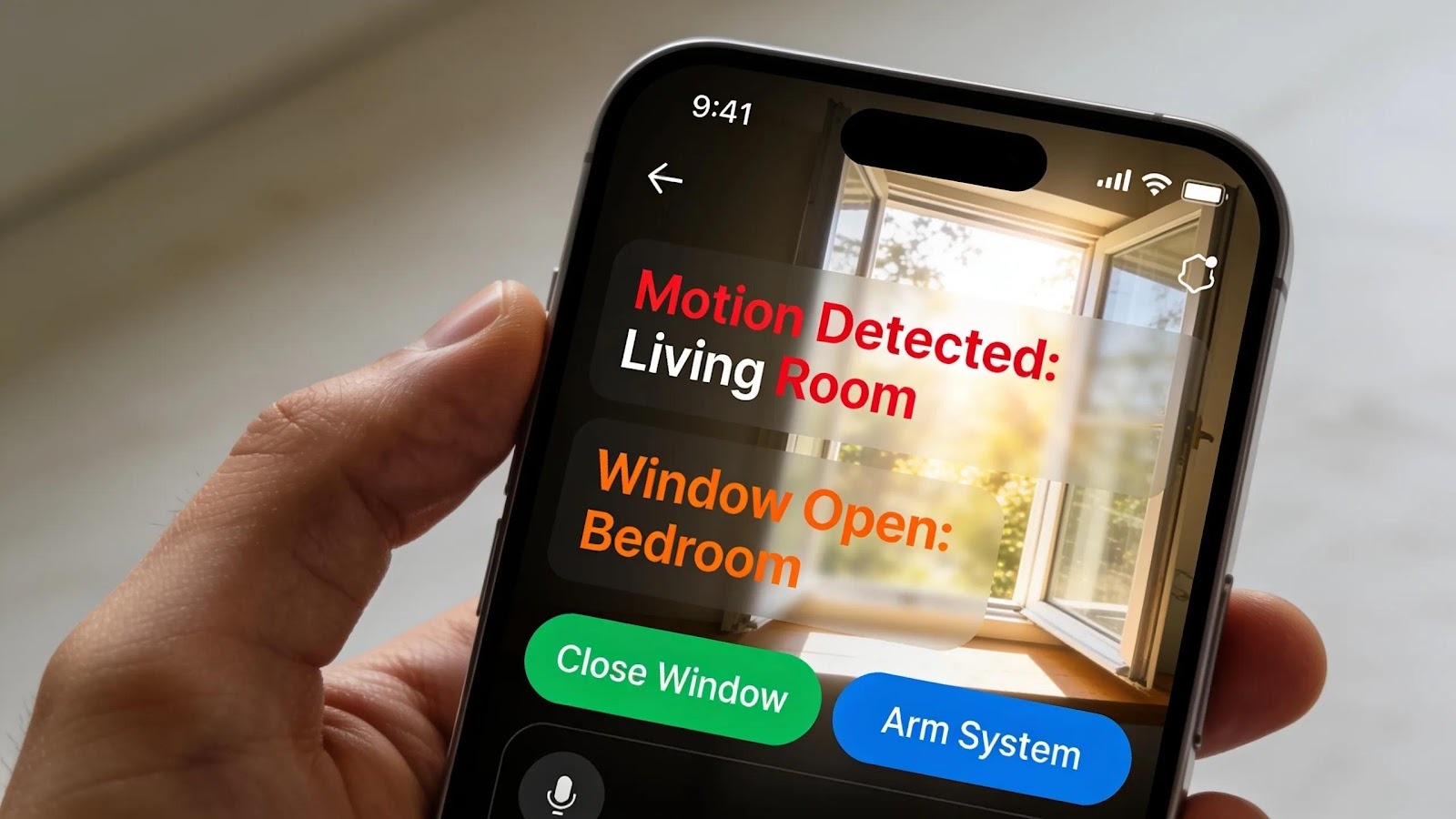 Smartphone interface of home security system showing real-time alerts for enhanced safety and emergency response