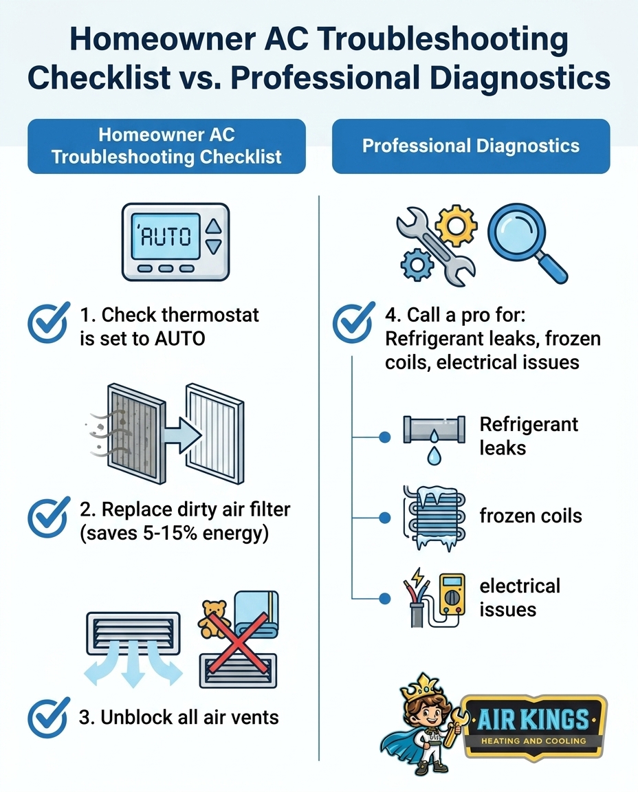 Homeowner AC Troubleshooting Checklist vs. Professional Diagnostics