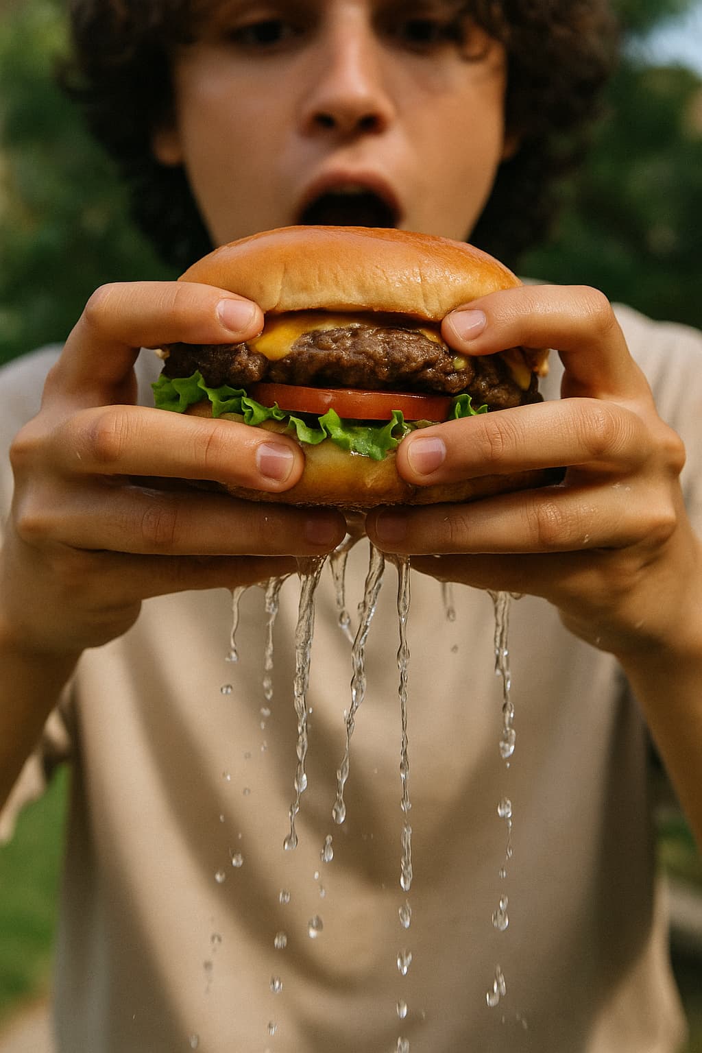 Water.Day_man with a hamburger