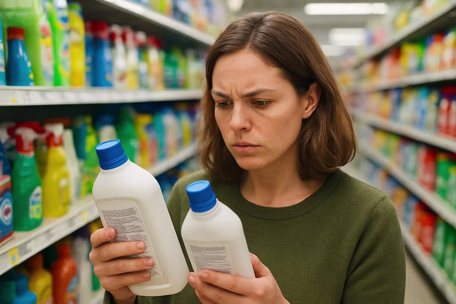 Water.Day_women in supermarket with cleaning agent