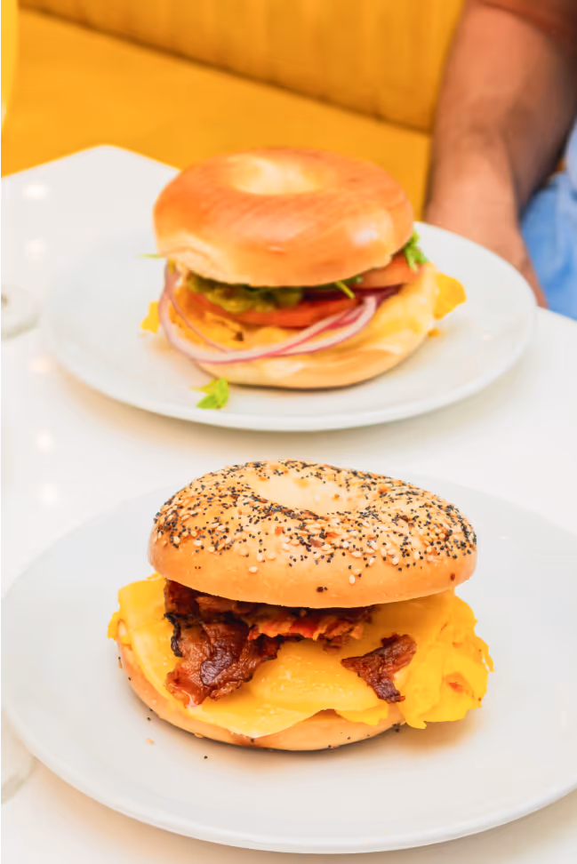 Fresh breakfast bagel sandwiches at Dushi Bagels & Burgers Aruba