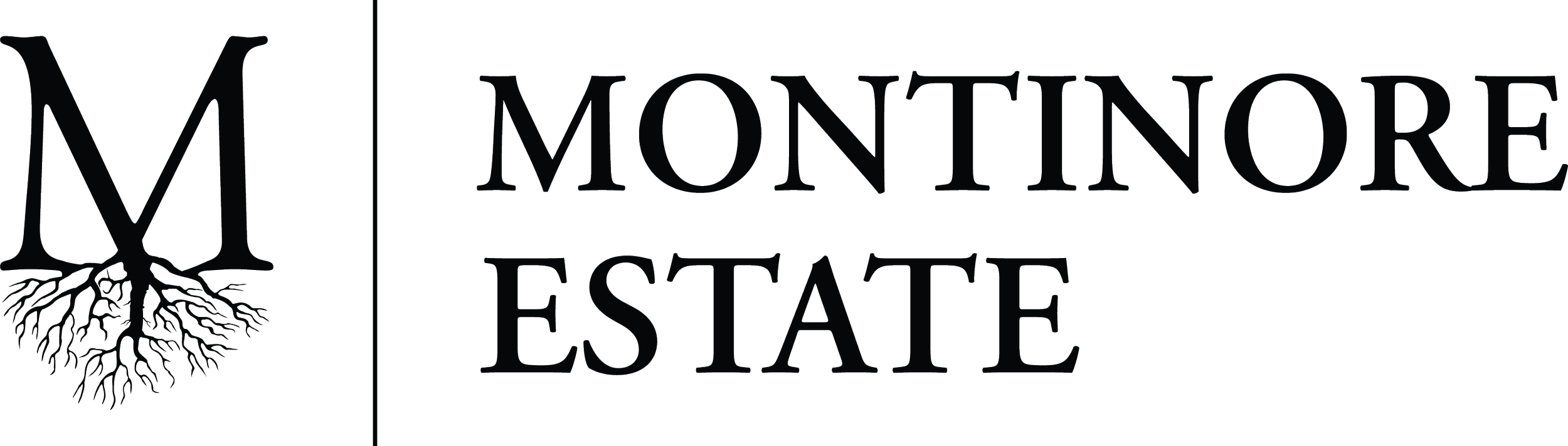 Logo showing a large letter M with roots extending downward beneath it, separated by a vertical line from the text 'MONTINORE ESTATE' in uppercase serif font.