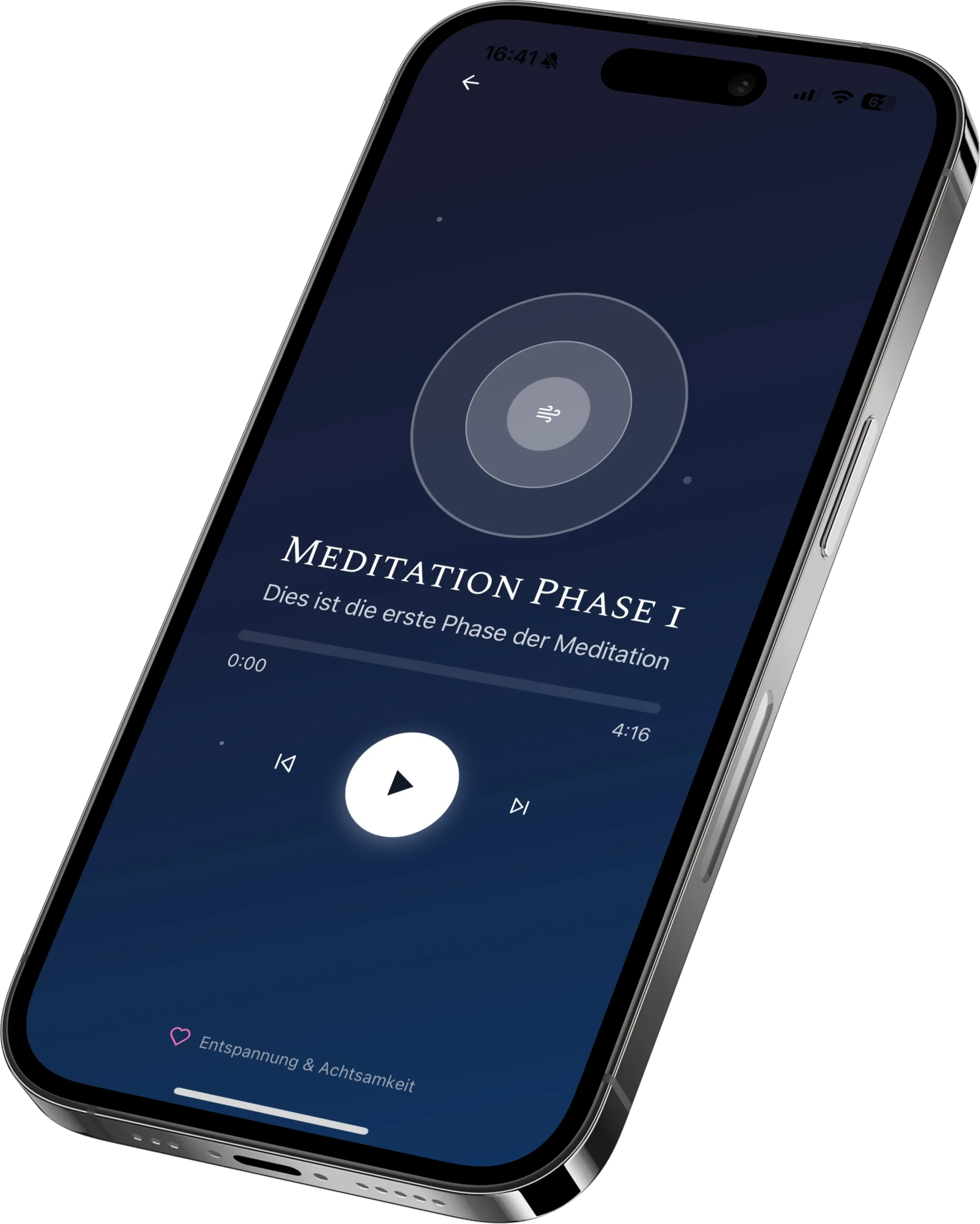 Mockup eines iPhones mit dem Seelenfreund Meditationsplayer, der eine geführte KI-Meditation abspielt.