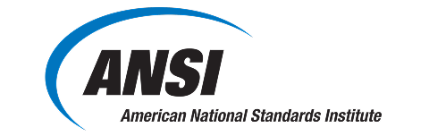 ANSI American National Standards Institute logo with blue swoosh.