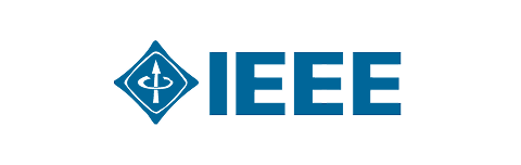 IEEE logo with a blue diamond-shaped emblem containing a stylized globe and arrow, next to blue letters IEEE.