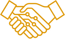 Icon of a handshake in yellow outline.