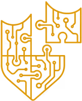 Shield with circuit patterns, symbolizing cybersecurity.